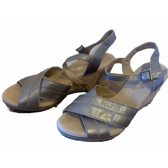 Clarks Womens Wedge Sandal Crisscross Open Toe Ankle Strap Leather Size 7M - Picture 1 of 8